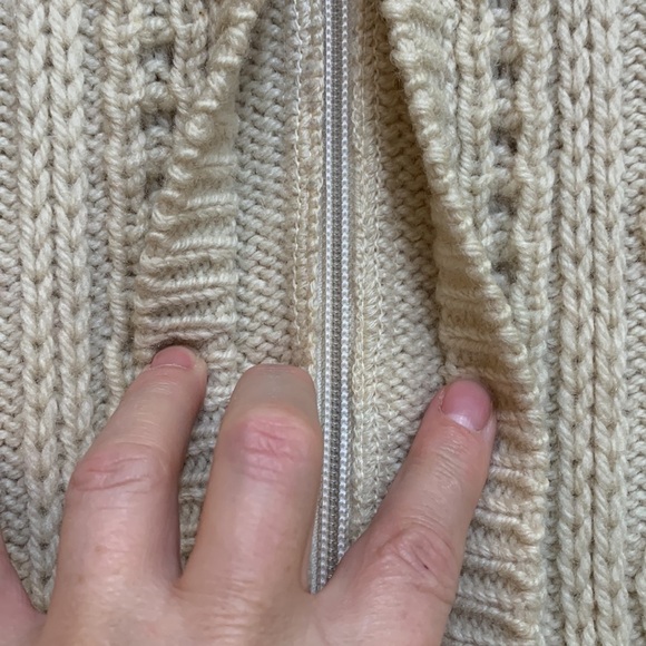 Gaeltarra | Cream New Wool Irish Fisherman Full Zip Collared Cardigan Sweater M - Picture 8 of 17